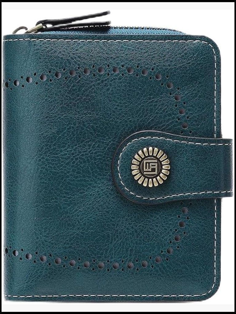 Genuine Leather Bifold Compact Rfid Blocking Wallet Zipper Coin Pocket Retro